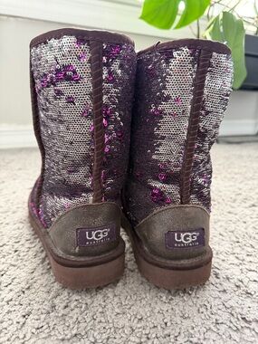 UGG Sequin Short Boots in Brown and Pink Accents